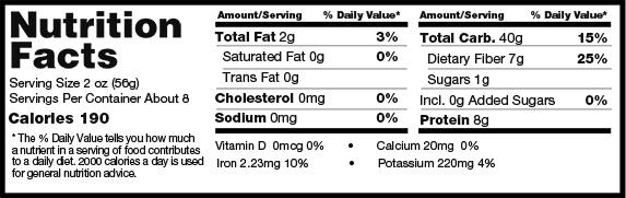 Gluten free pasta nutrition label