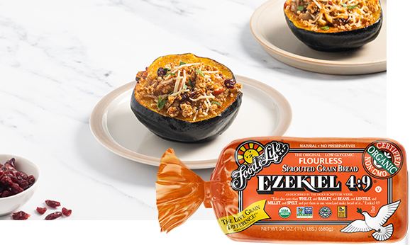 Stuffed Acorn Squash with Ezekiel 4:9 Sprouted Whole Grain Bread Crumbs | Food For Life | Healthy Re