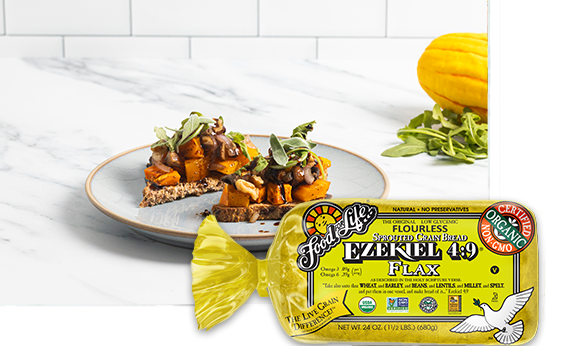 Autumn Harvest Bruschetta on Ezekiel 4:9 Flax Sprouted Whole Grain